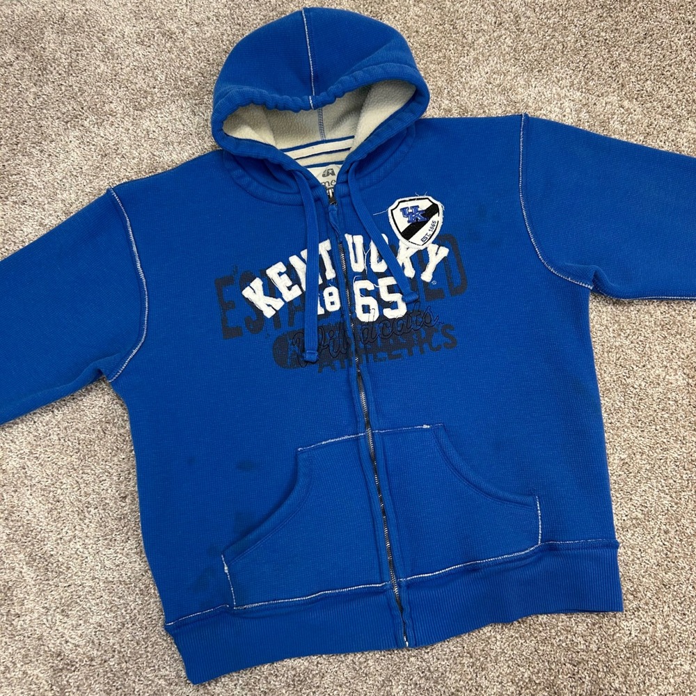 Kentucky Wildcats Full Zip Hoodie Sweatshirt Thermal Men Medium Distress Stain*